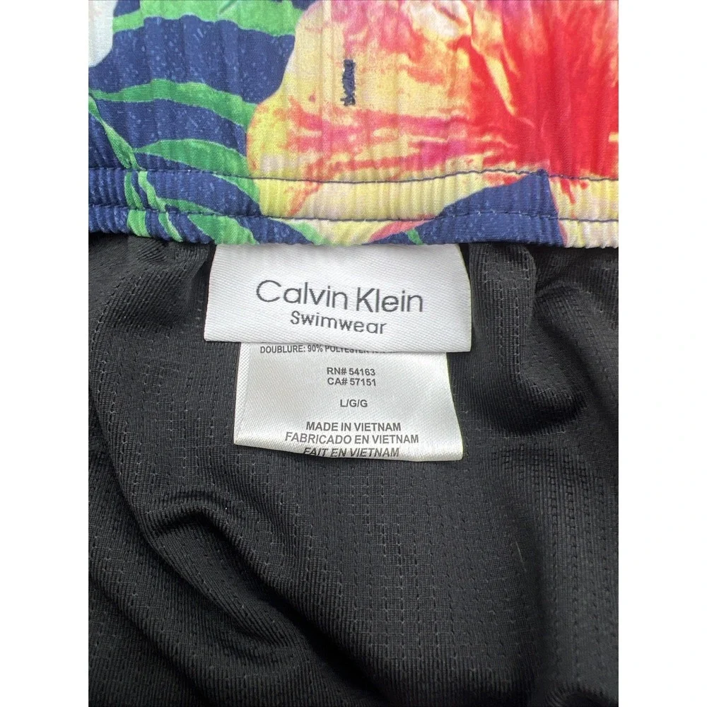 Calvin Klein Blue Floral Swim‎ Trunks Lined Quick Dry UPF 40+ Men's Size Large